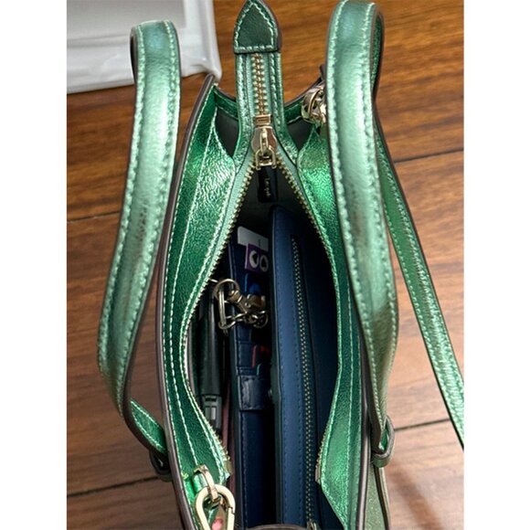 S Kate Spade Kenzie Limited Edition Small Tote Bag KK329 Green Glitter Purse NWT - Picture 8 of 10